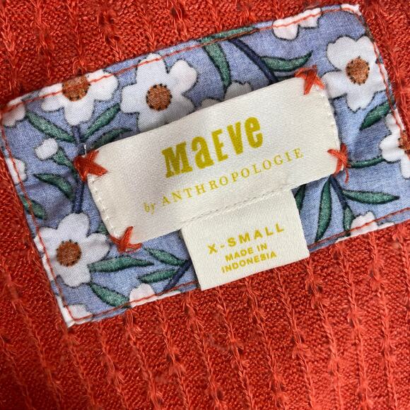 Anthropologie Maeve Addie Ruffled Hacci Orange Cowl Neck Sweater XS Oversized - Picture 7 of 8